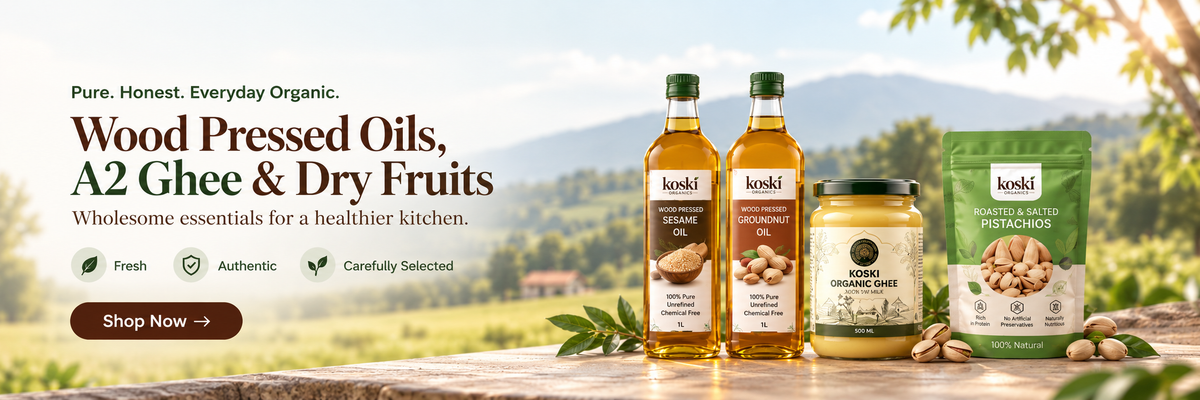 Koski Organcis Home page banner where koski organcis products in queue