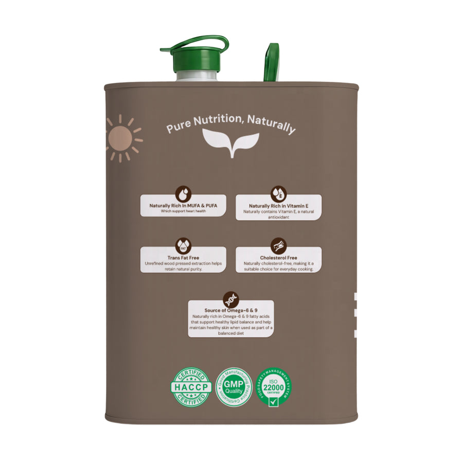 A large brown canister of Pure Nutrition Naturally supplement with a green flip-top cap, shown on a plain white background. The front label features white text, icons, and several green certification seals at the bottom.