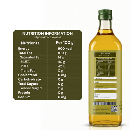 Koski Organics oil bottle with nutritional info