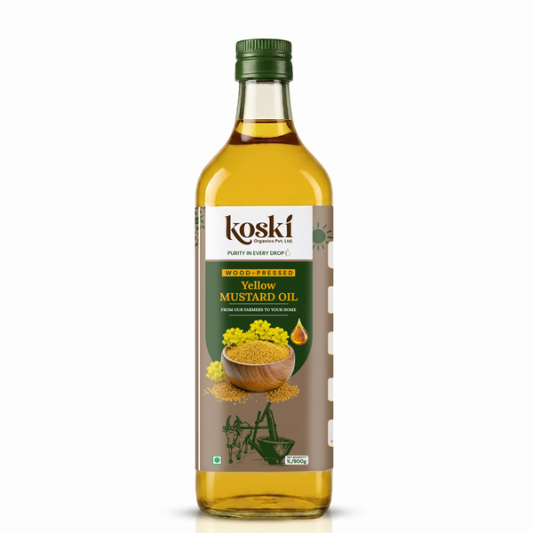 Buy 100% Pure Wood Pressed Yellow Mustard Oil | Purity Lab-Verified | Koski Organics